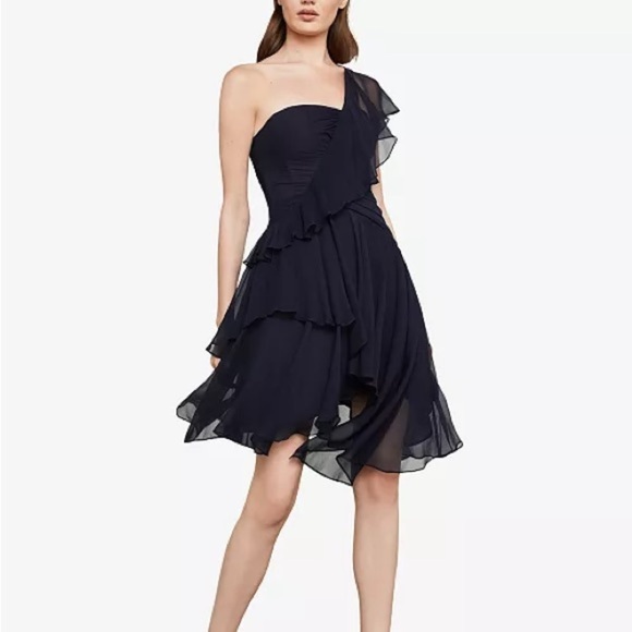BCBGMAXAZRIA One-Shoulder Ruffle Chiffon Cocktail Dress purple Blue Size 8 - Picture 1 of 7